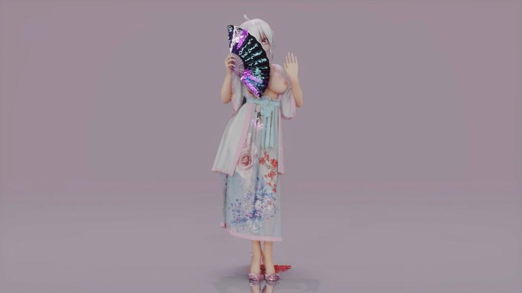 MMD50 汉服巨乳弱音被狂干 明月下骚穴湿透内射