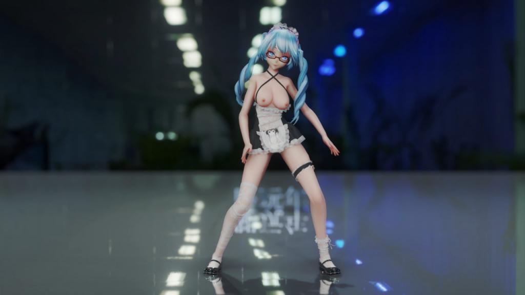 MMD58白丝眼镜女仆Miku，娇羞被狂干到肉穴喷水，白浊内射高潮淫叫