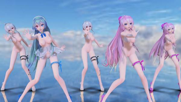 MMD虚拟歌姬全员裸舞 初音未来镜音铃巡音露卡全裸淫乱共演 巨乳美臀齐晃