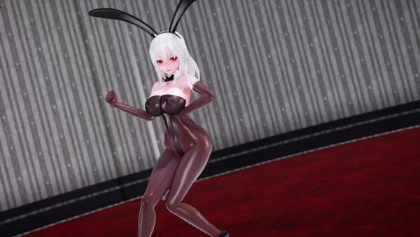 MMD白毛兔女郎：黑丝网袜诱惑巨屌，被猛男狂操骚穴高潮狂喷！